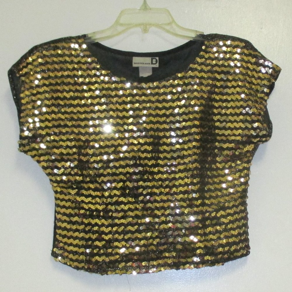 Shirt - Pull Over Shirt Knit by David Benjamin - Black - Metalic Gold Sequins